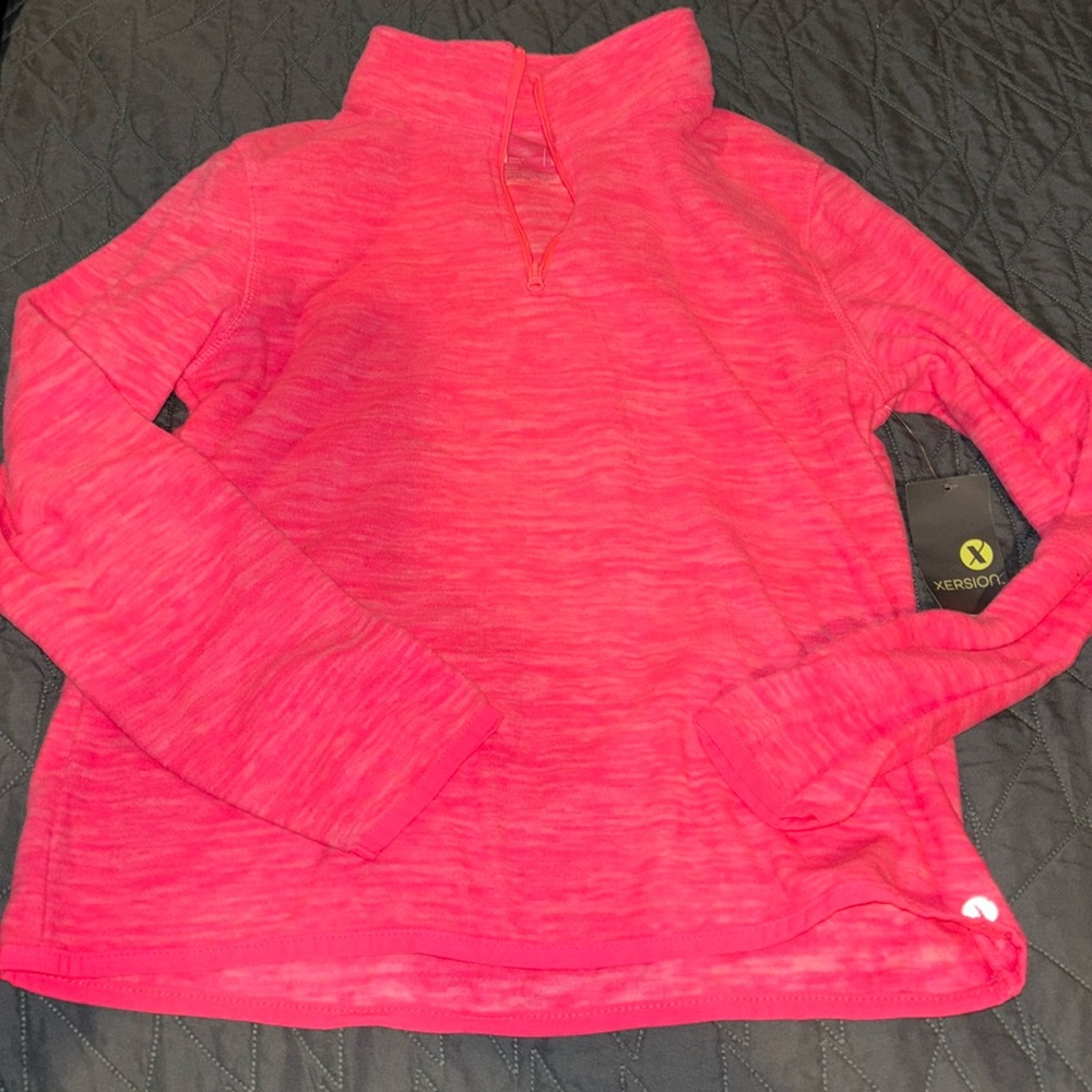 New NWT xersion 3/4 zip fleece coral melange pull over large girls